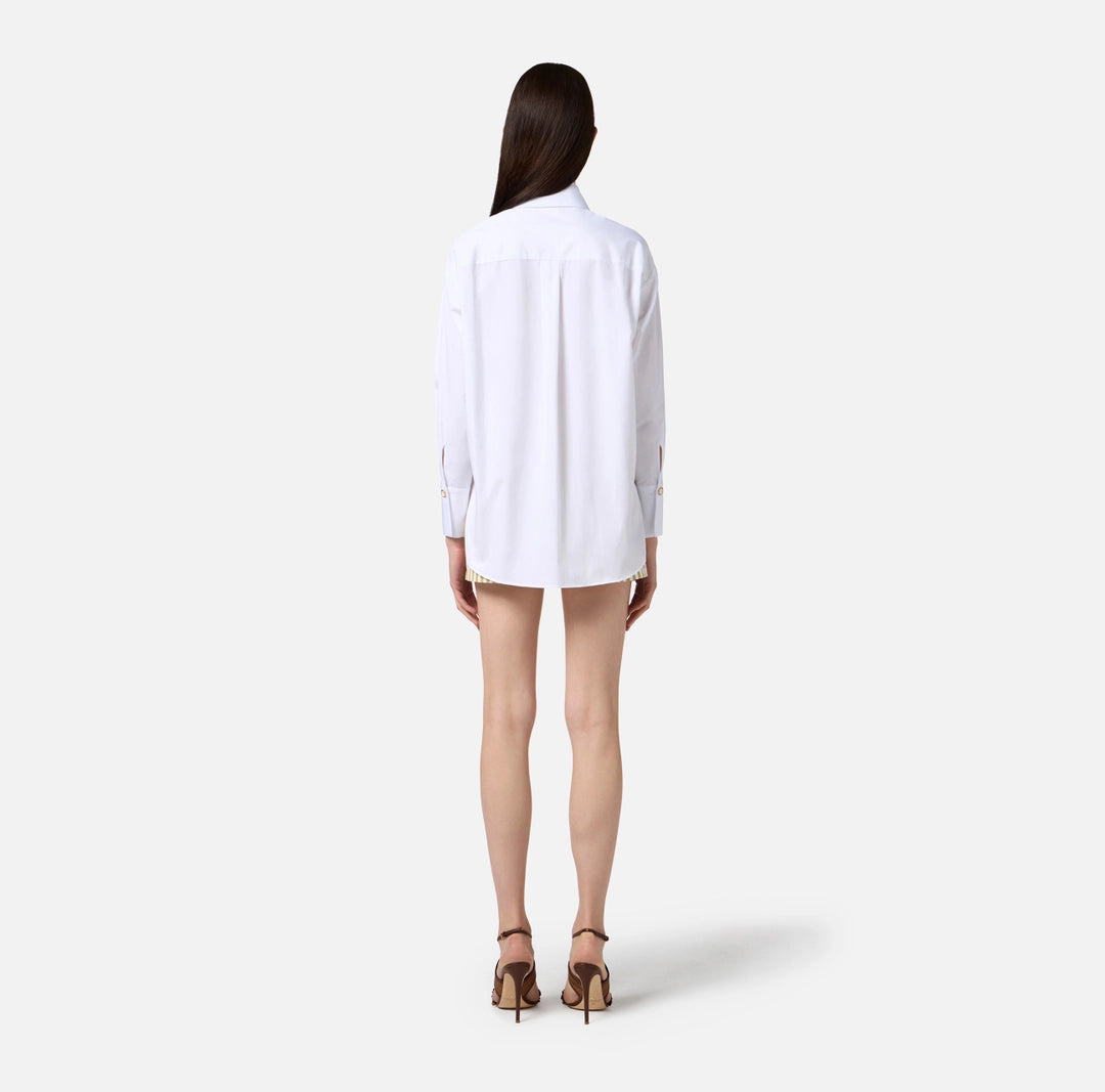 Cotton poplin shirt with floral openwork embroideries