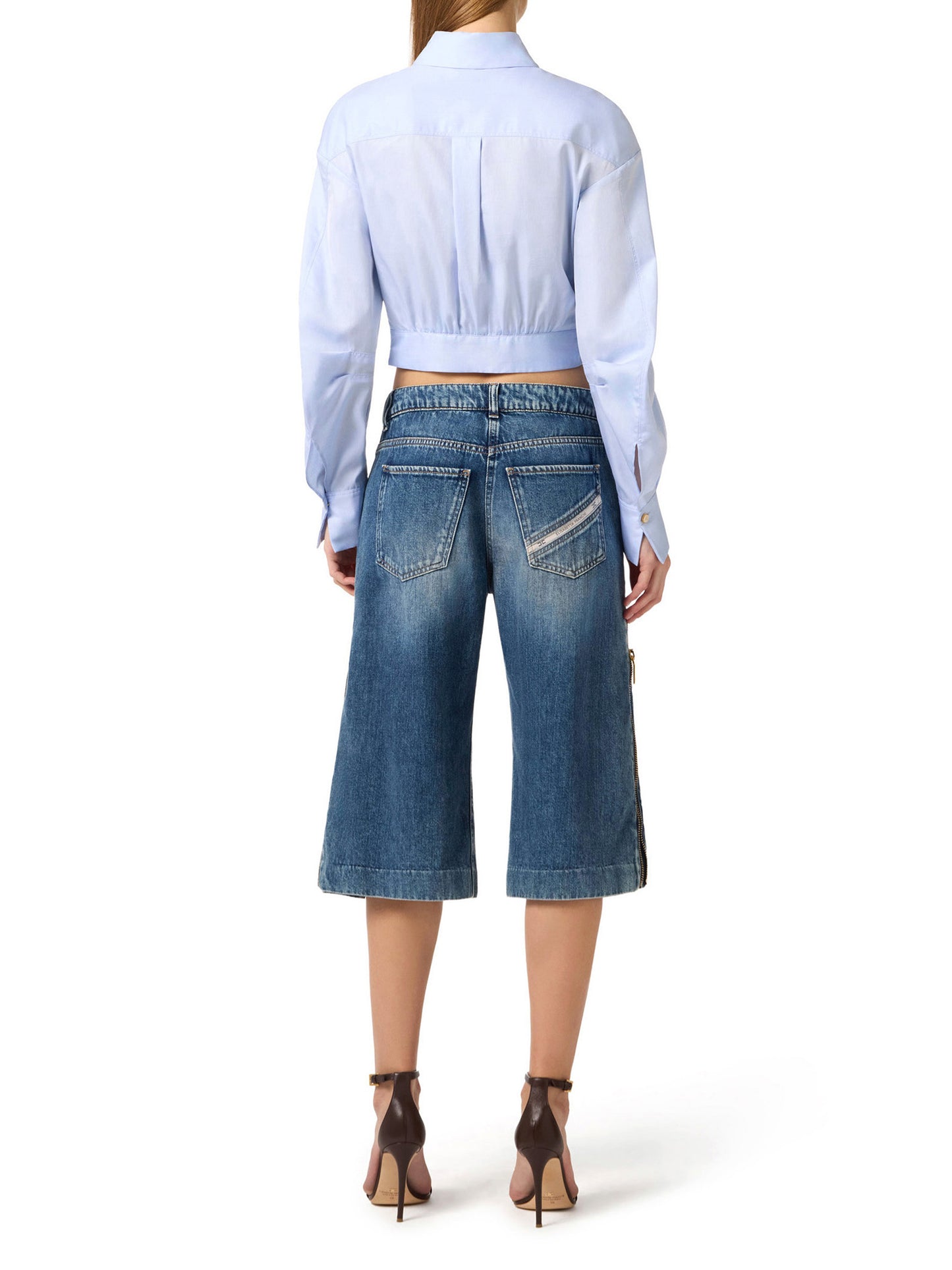 Cotton poplin shirt with waistband