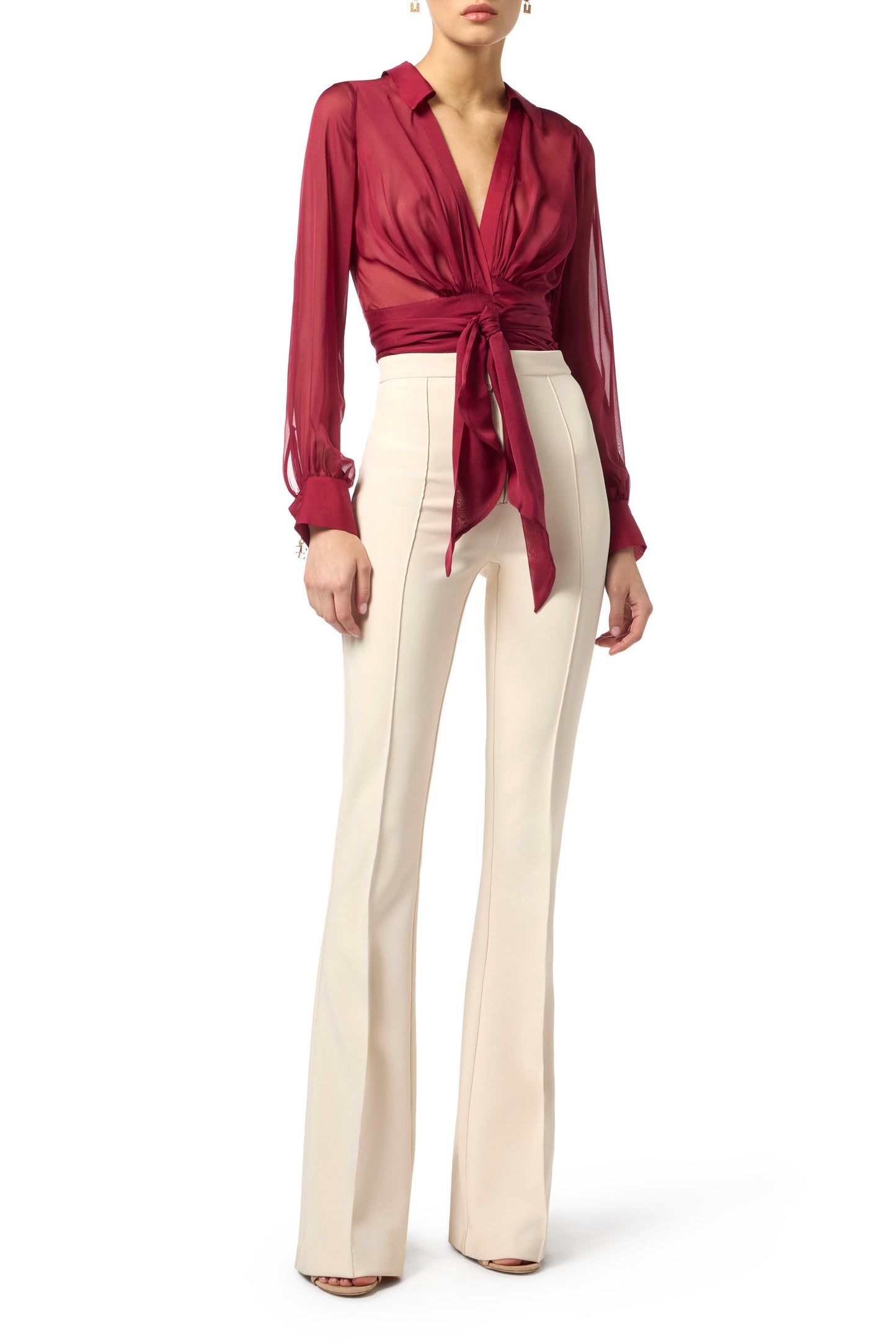 Blouse in voile fabric with sash