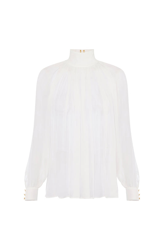 Blouse in voile fabric with jewel clasps