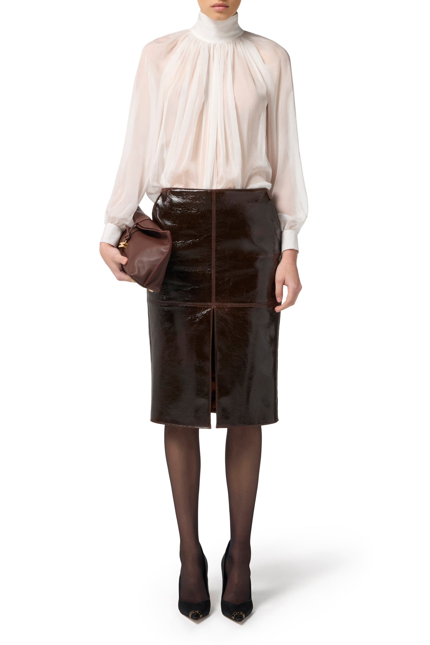 Blouse in voile fabric with jewel clasps