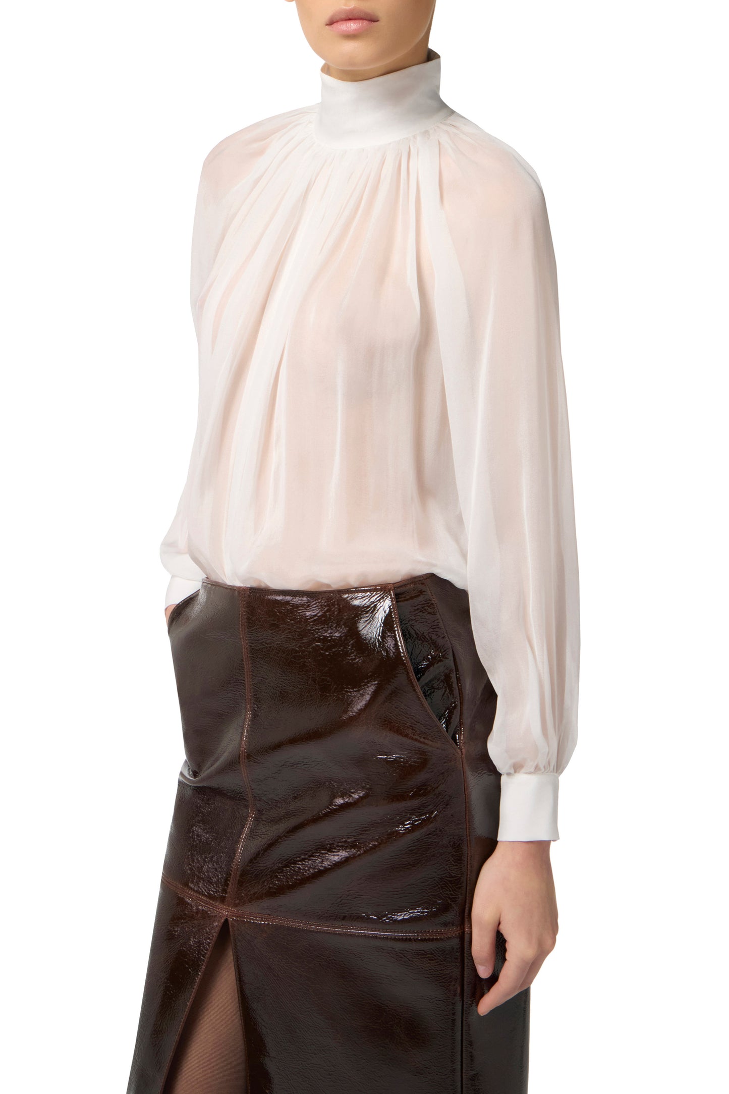 Blouse in voile fabric with jewel clasps