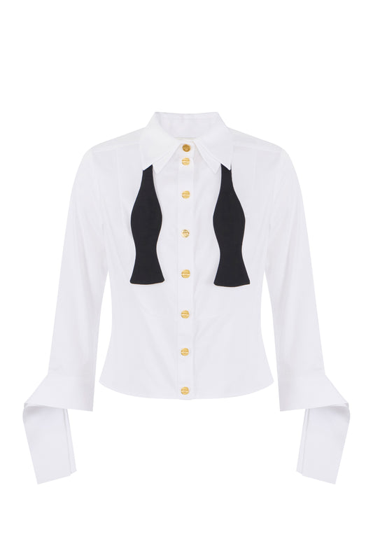 Cotton poplin shirt with bow tie
