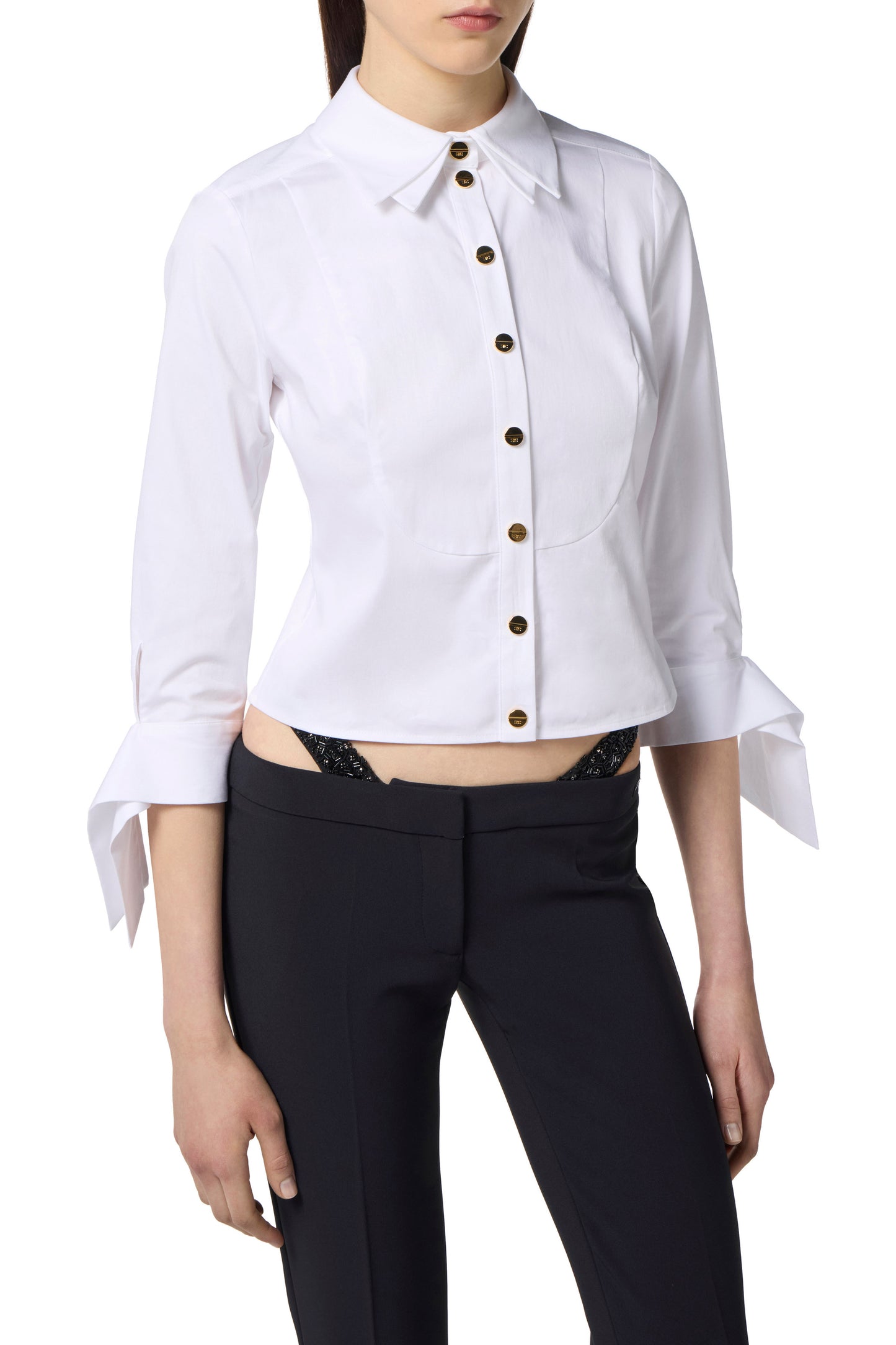 Cotton poplin shirt with bow tie