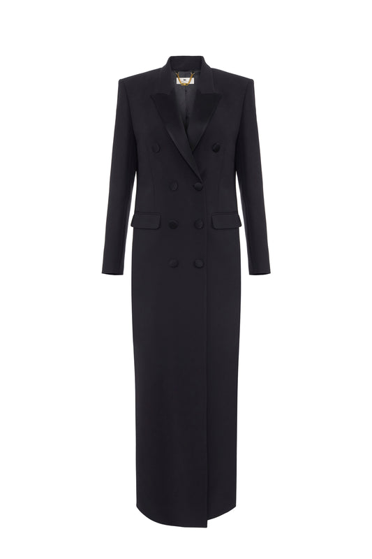 Lightweight crêpe coat with satin details