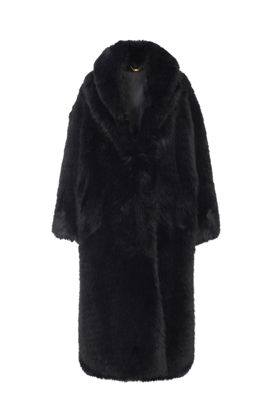 Coat with fur-effect texture