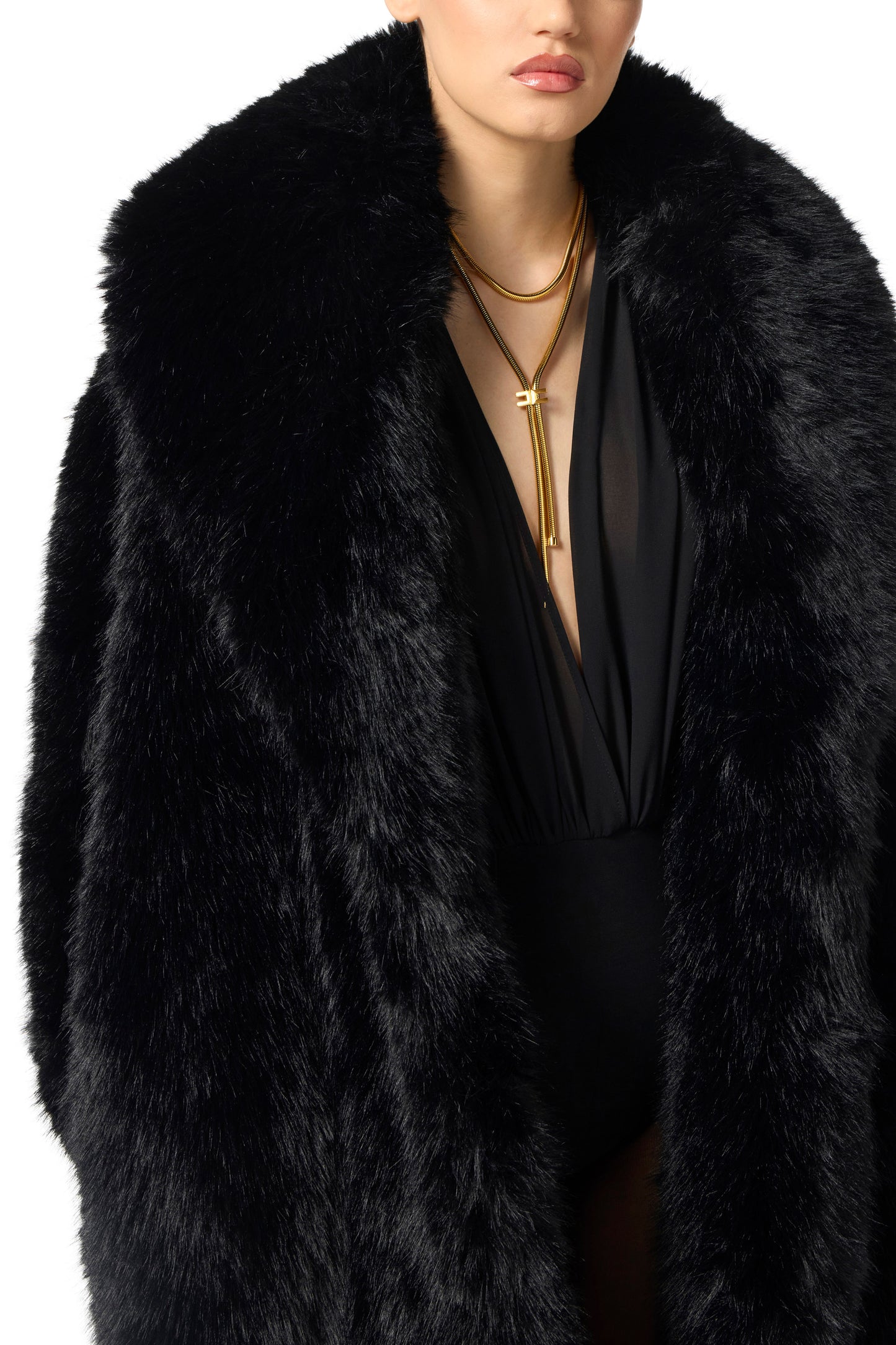 Coat with fur-effect texture