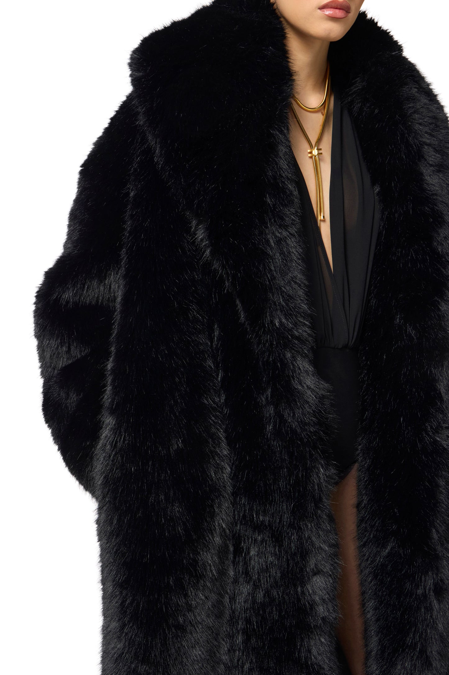 Coat with fur-effect texture