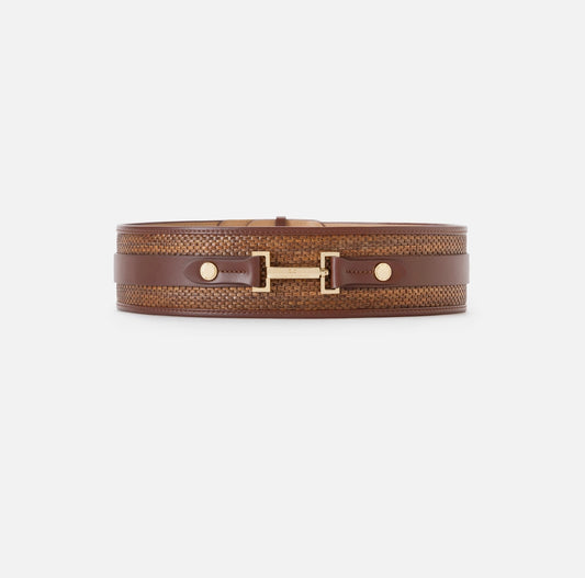 Raffia belt with jewel logo