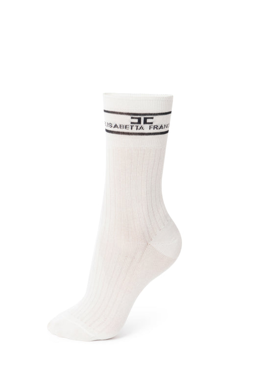 Stretch cotton socks with embroidered logo