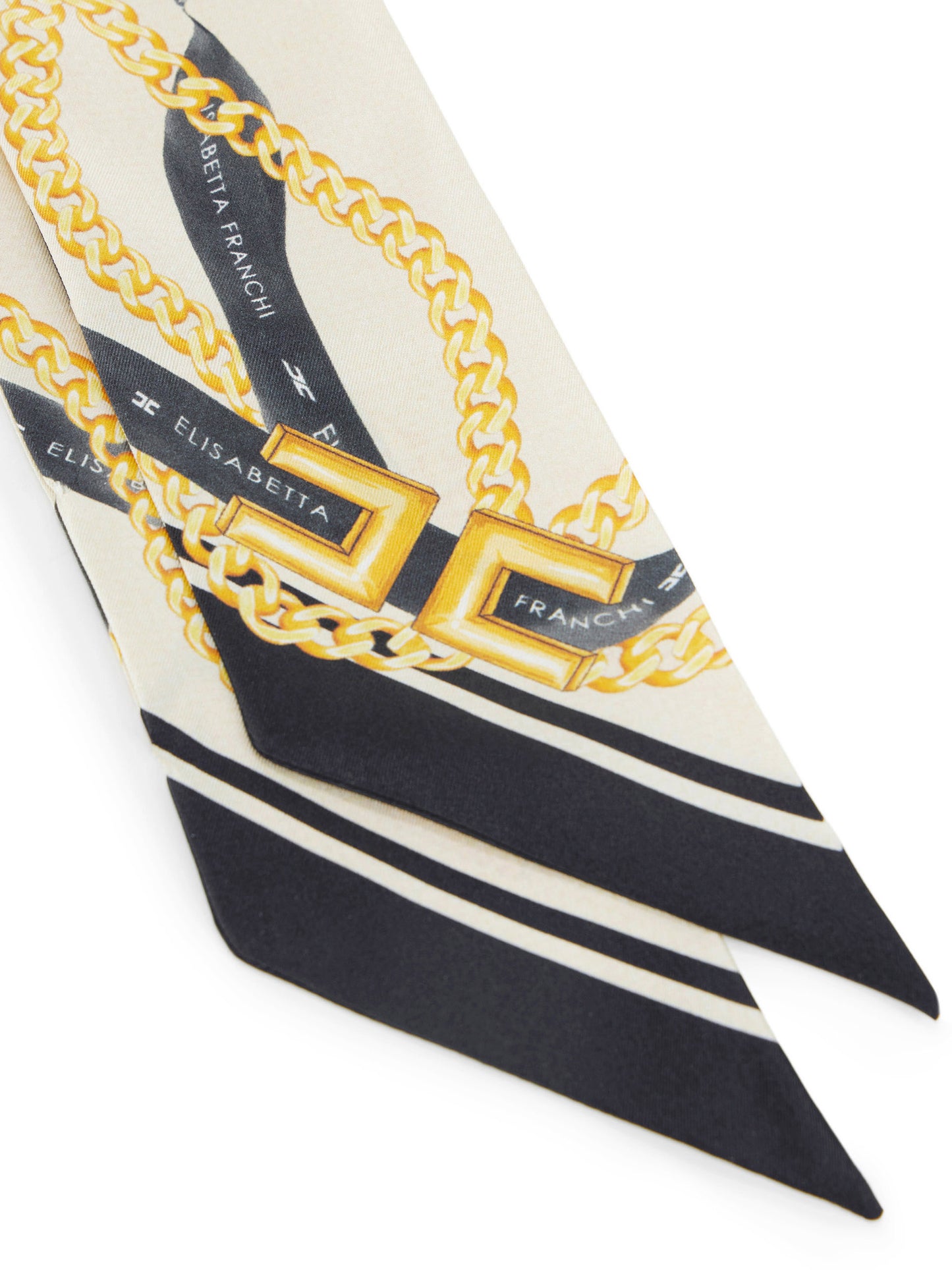 Silk twill bandeaux with ribbon and chain print