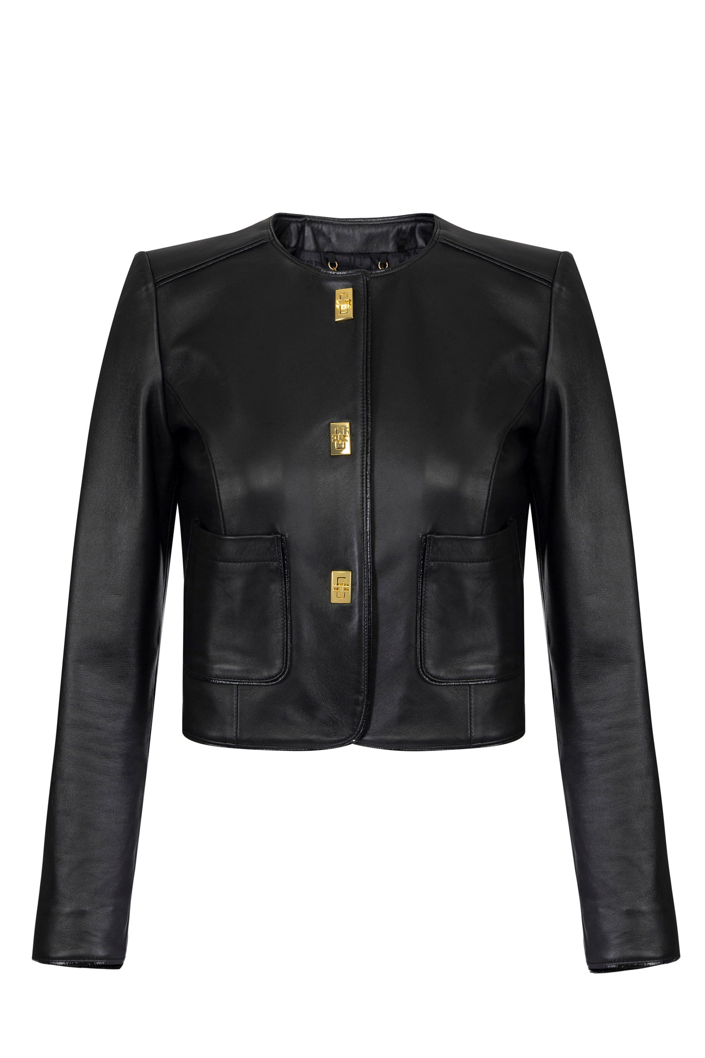 Leather jacket with vinyl details