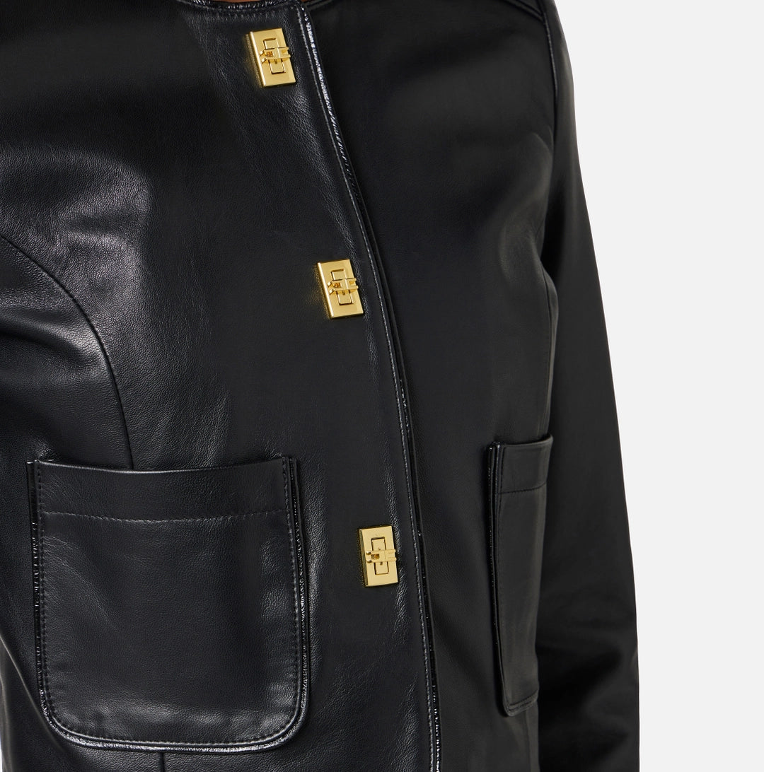 Leather jacket with vinyl details