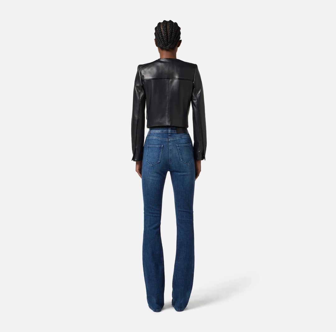 Leather jacket with vinyl details