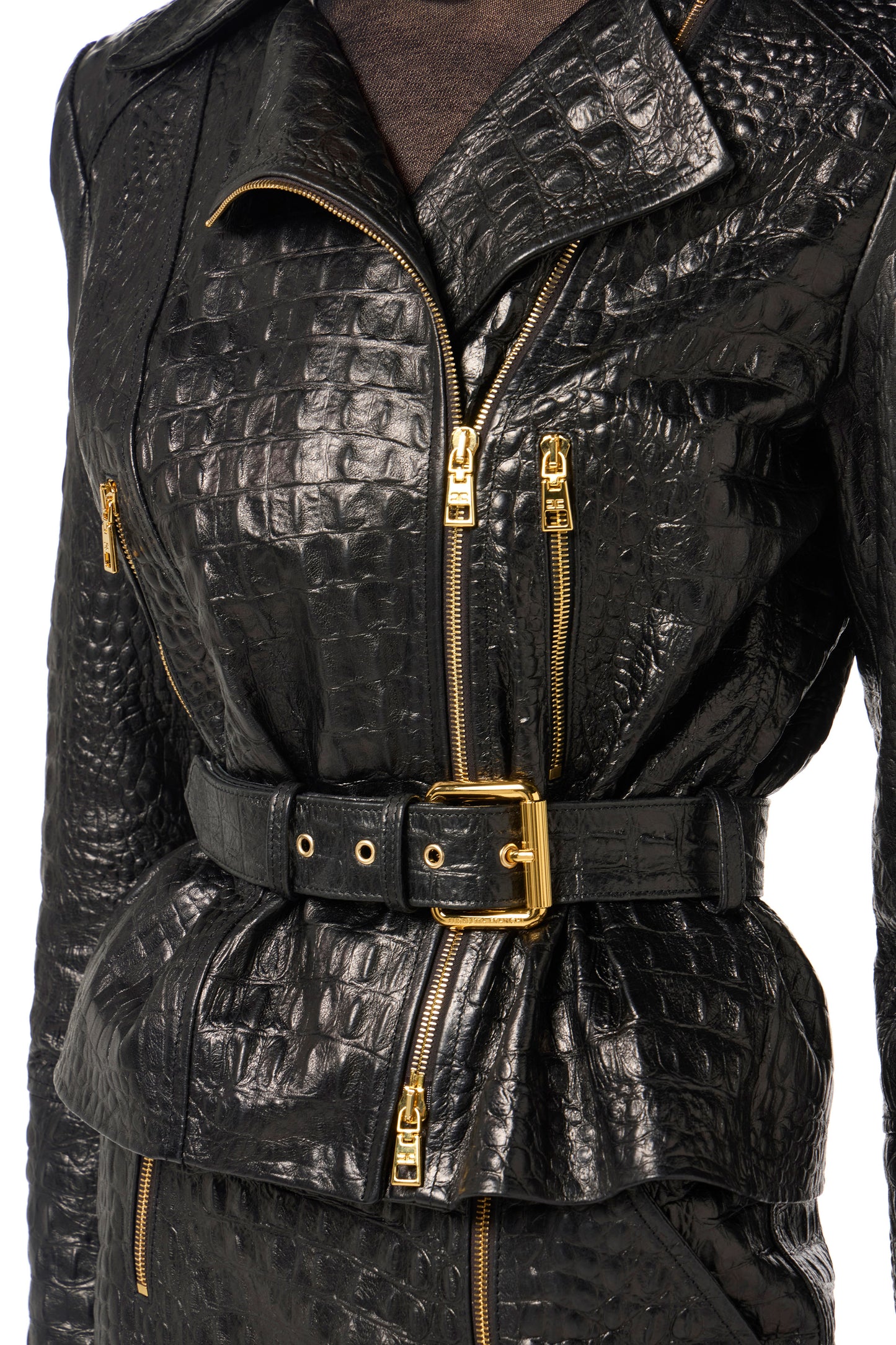 Crocodile print leather biker jacket