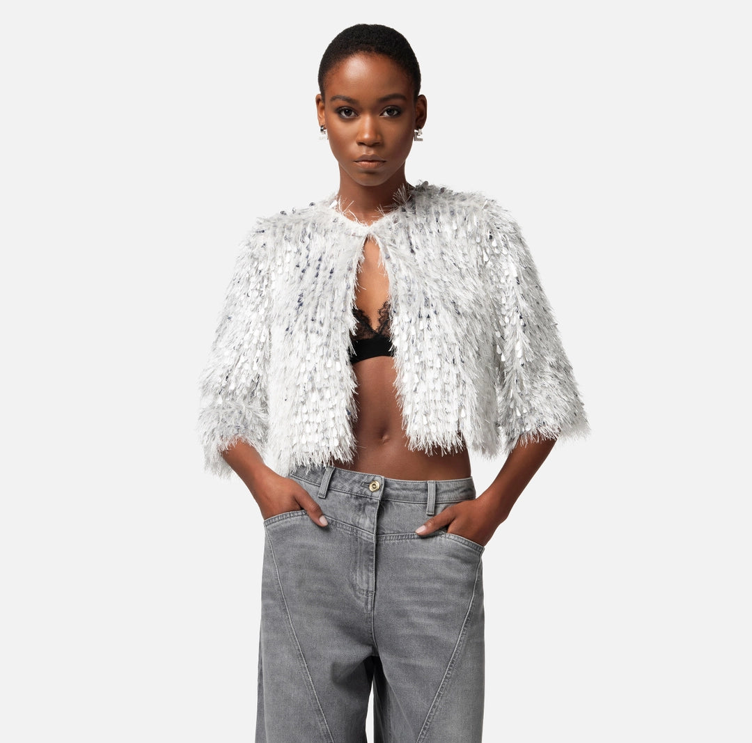 Cropped jacket in frayed organza