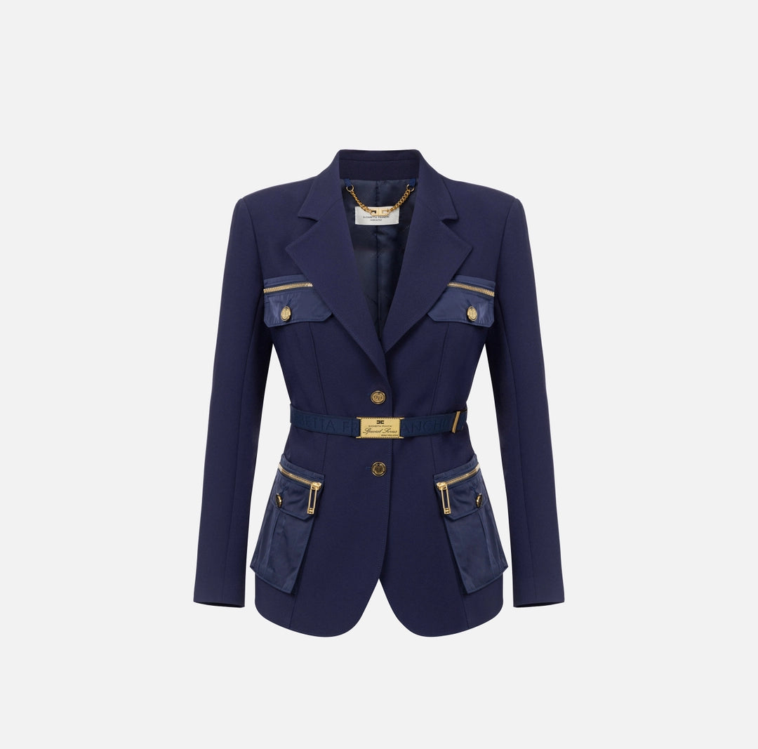 Stretch crêpe jacket with belt and pockets