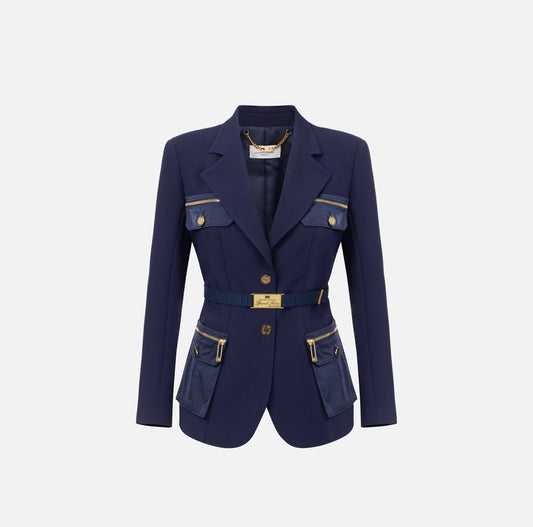 Stretch crêpe jacket with belt and pockets