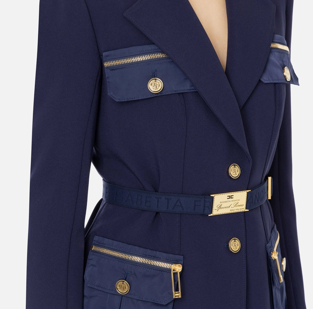 Stretch crêpe jacket with belt and pockets
