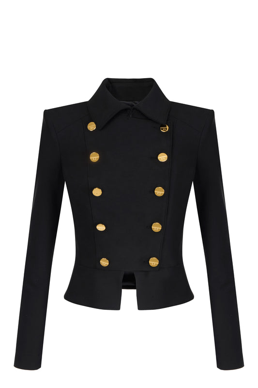 Jacket in bi-elastic fabric with jewel buttons