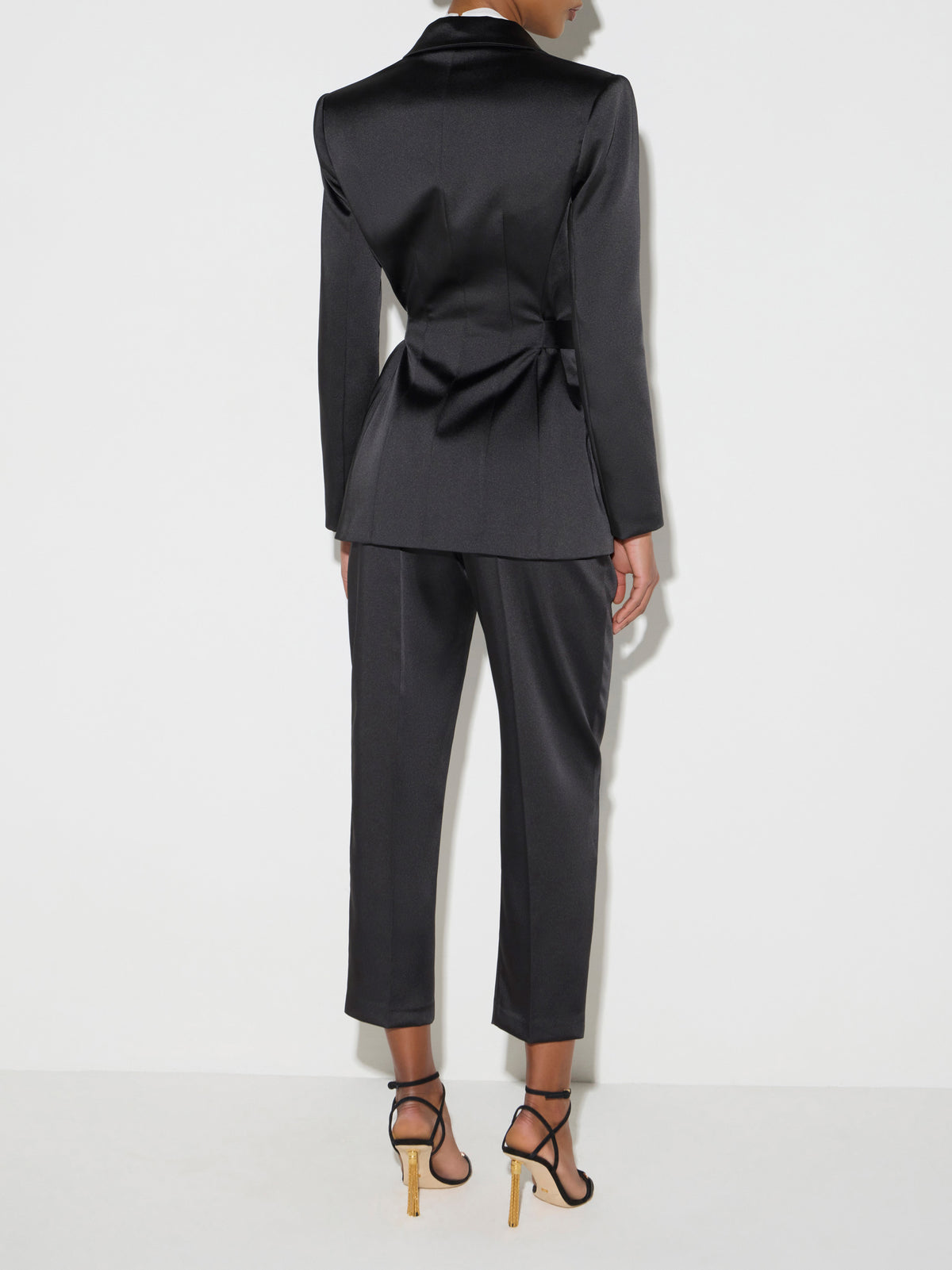 Stretch satin jacket with belt