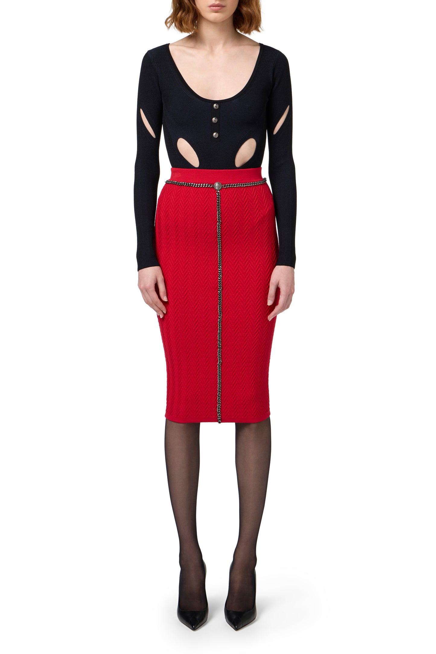 Viscose midi skirt with chain