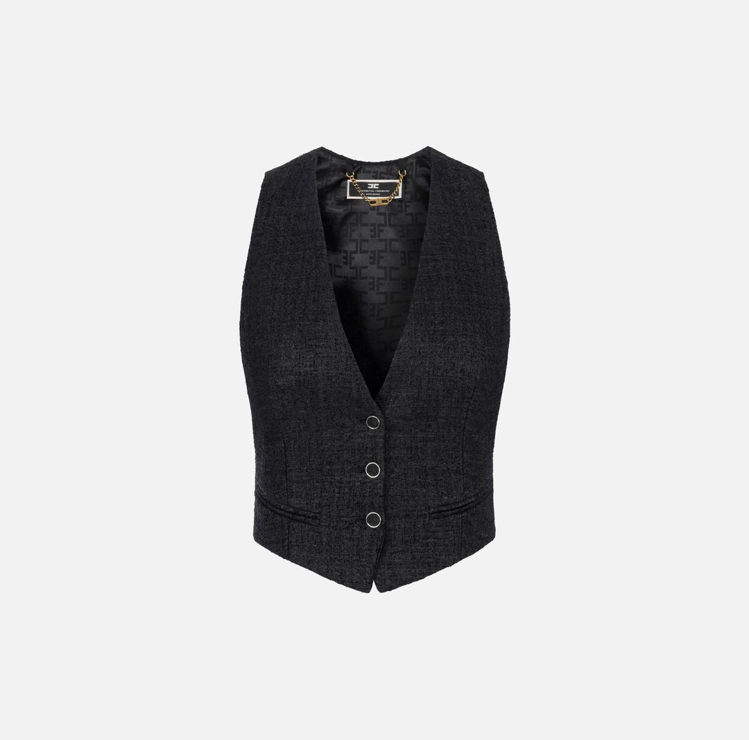 Laminated tweed waistcoat