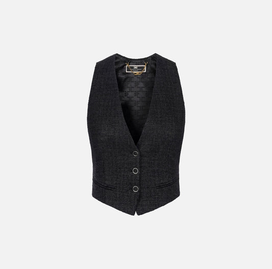 Laminated tweed waistcoat
