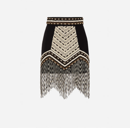 Two-tone ethnic embroidery miniskirt