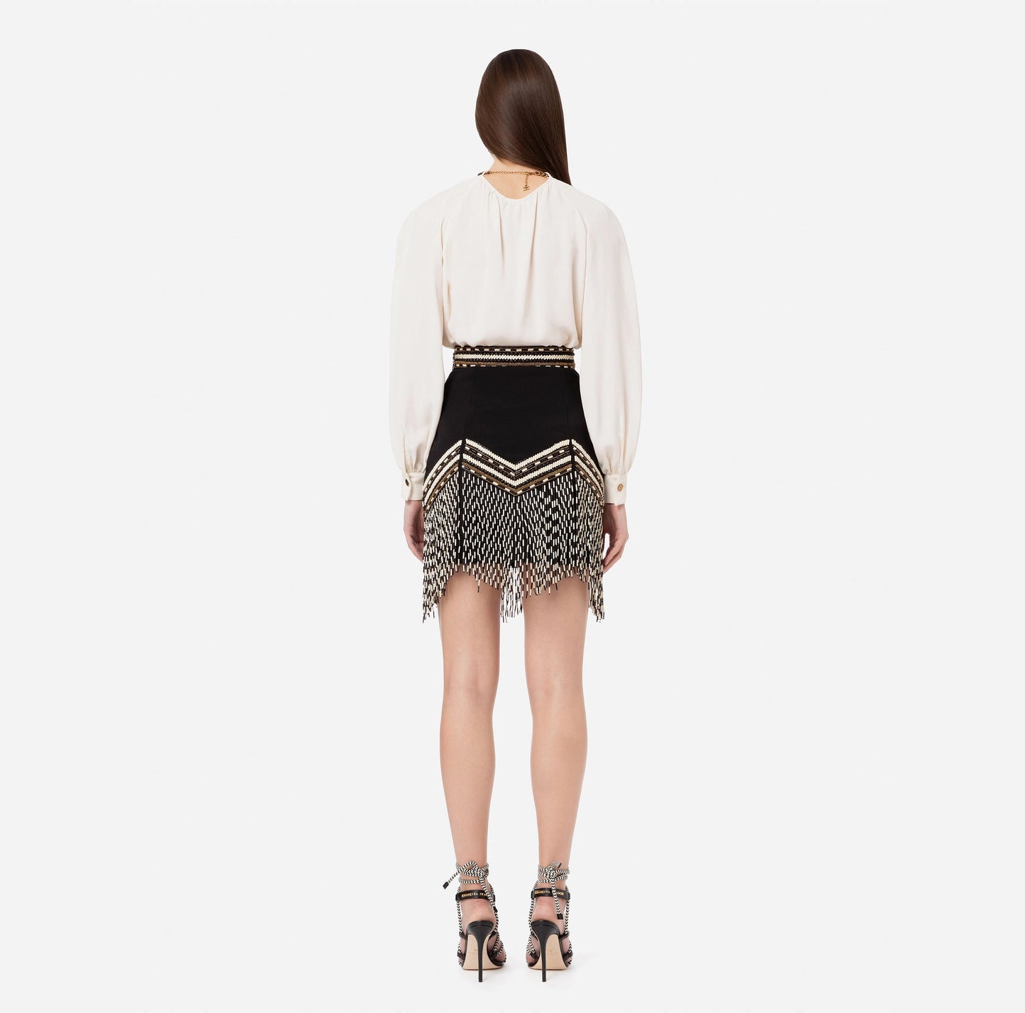 Two-tone ethnic embroidery miniskirt