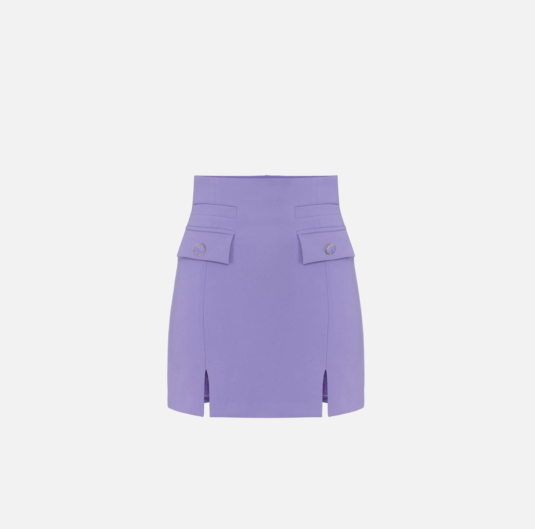 Crêpe miniskirt with high waist and flaps