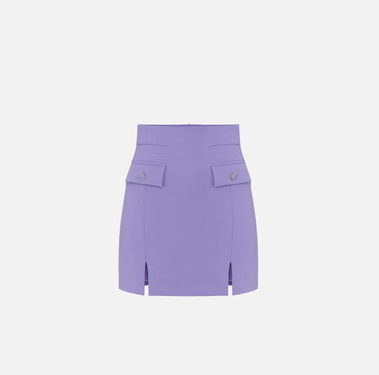 Crêpe miniskirt with high waist and flaps
