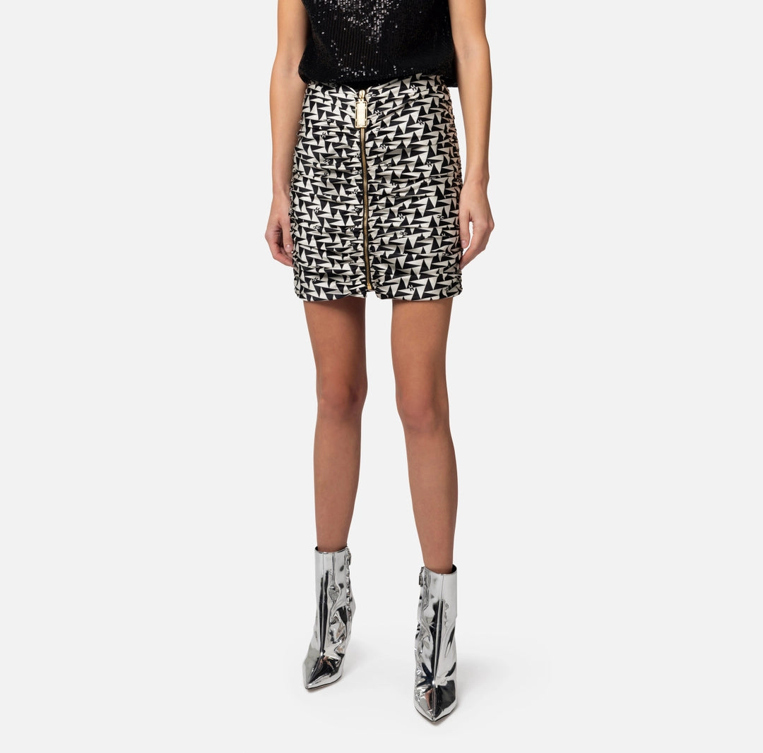 Printed satin draped miniskirt