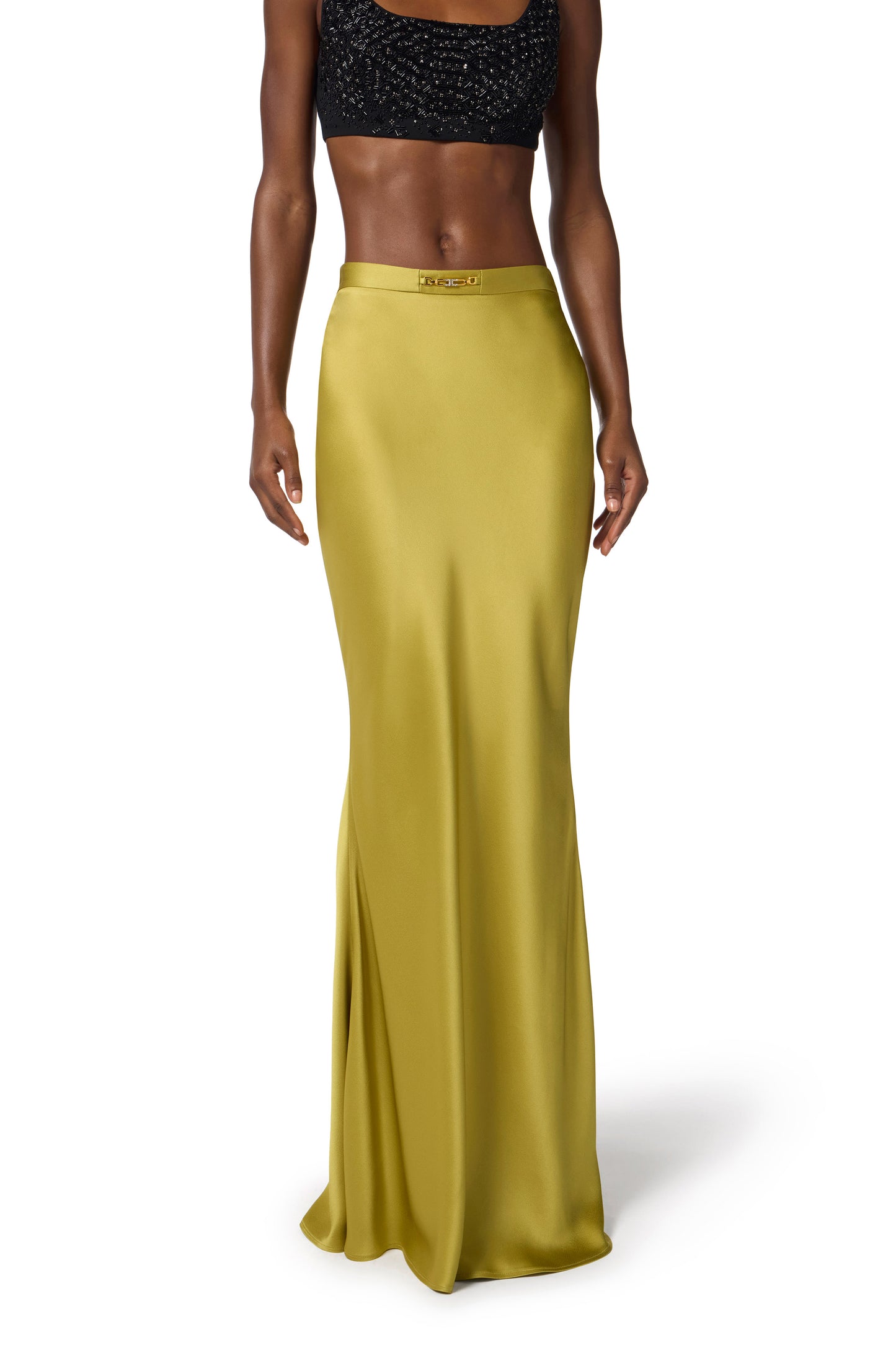 Skirt in satin crêpe fabric with jewel detail