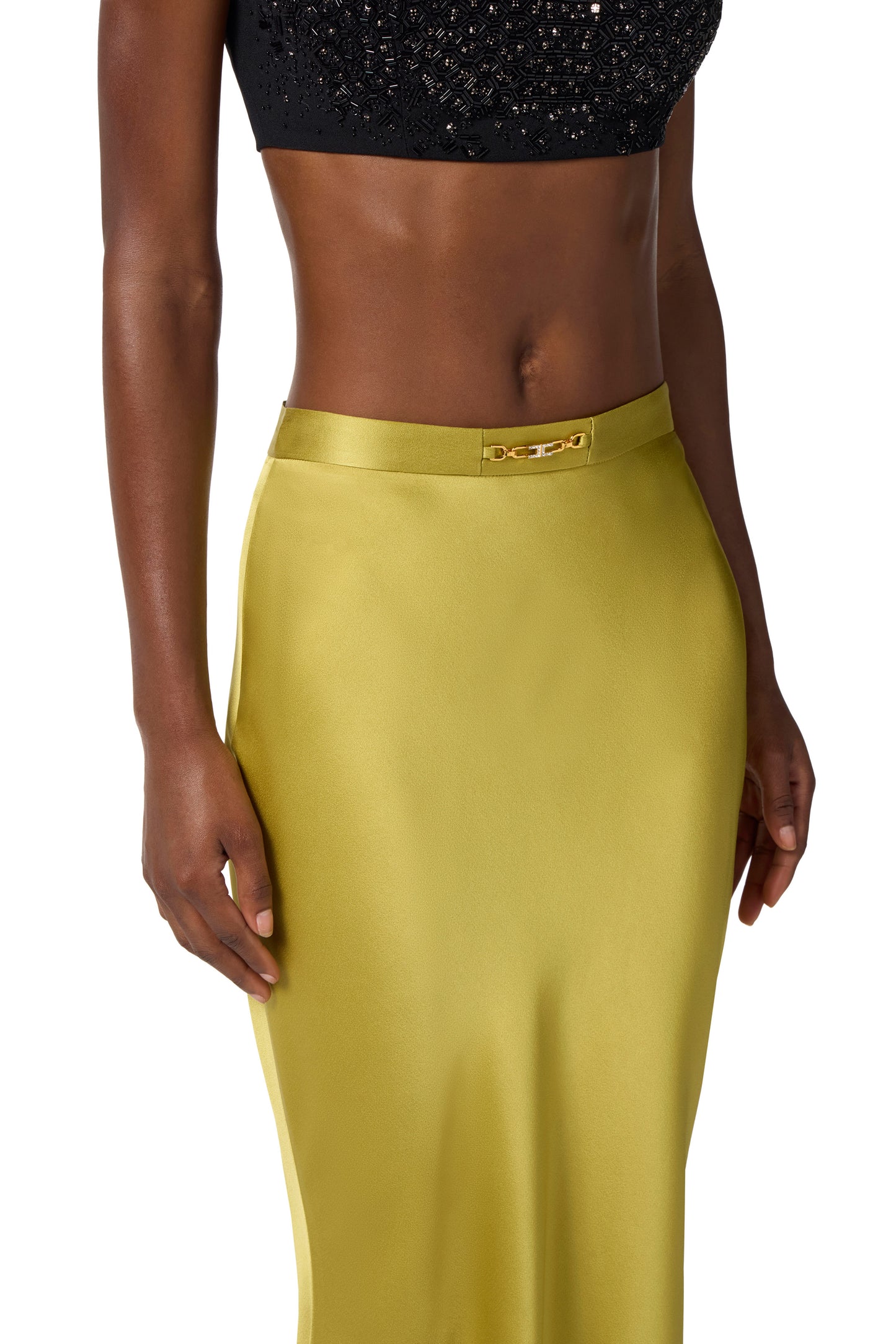 Skirt in satin crêpe fabric with jewel detail