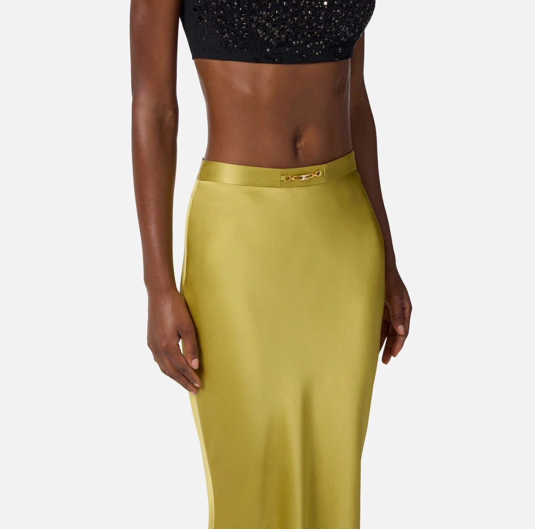 Skirt in satin crêpe fabric with jewel detail