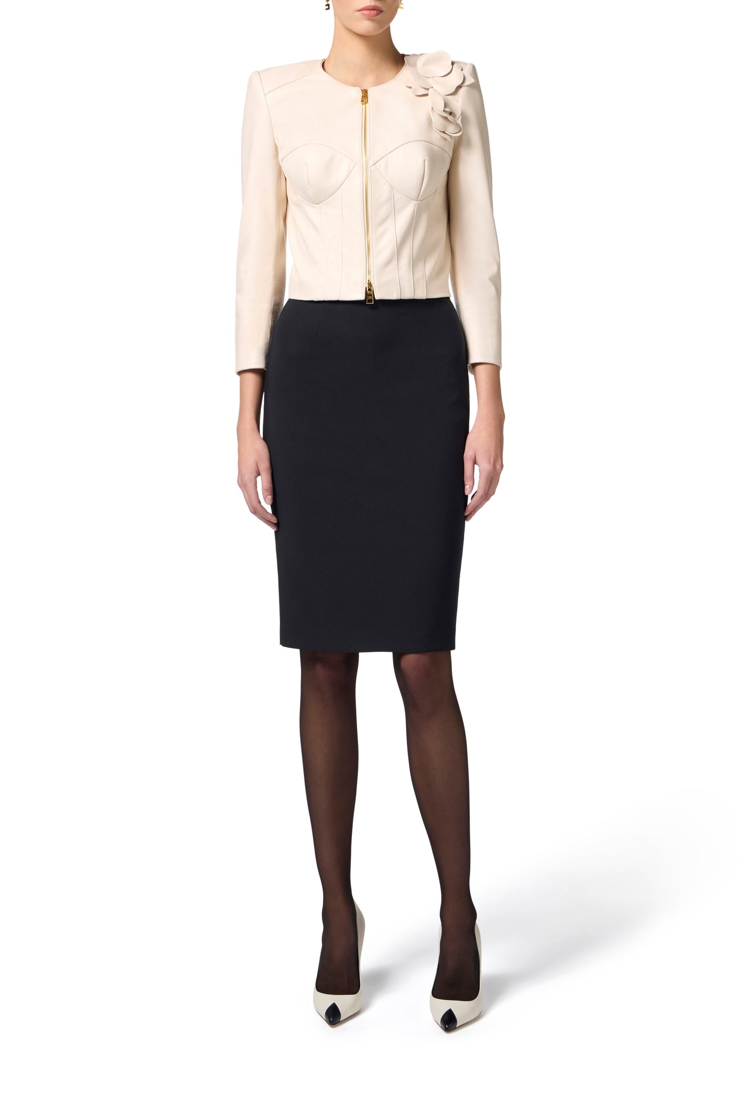 Skirt in double-layer stretch crêpe fabric with bow