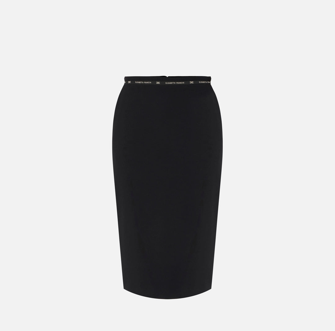 Skirt in crêpe fabric with logo ribbon