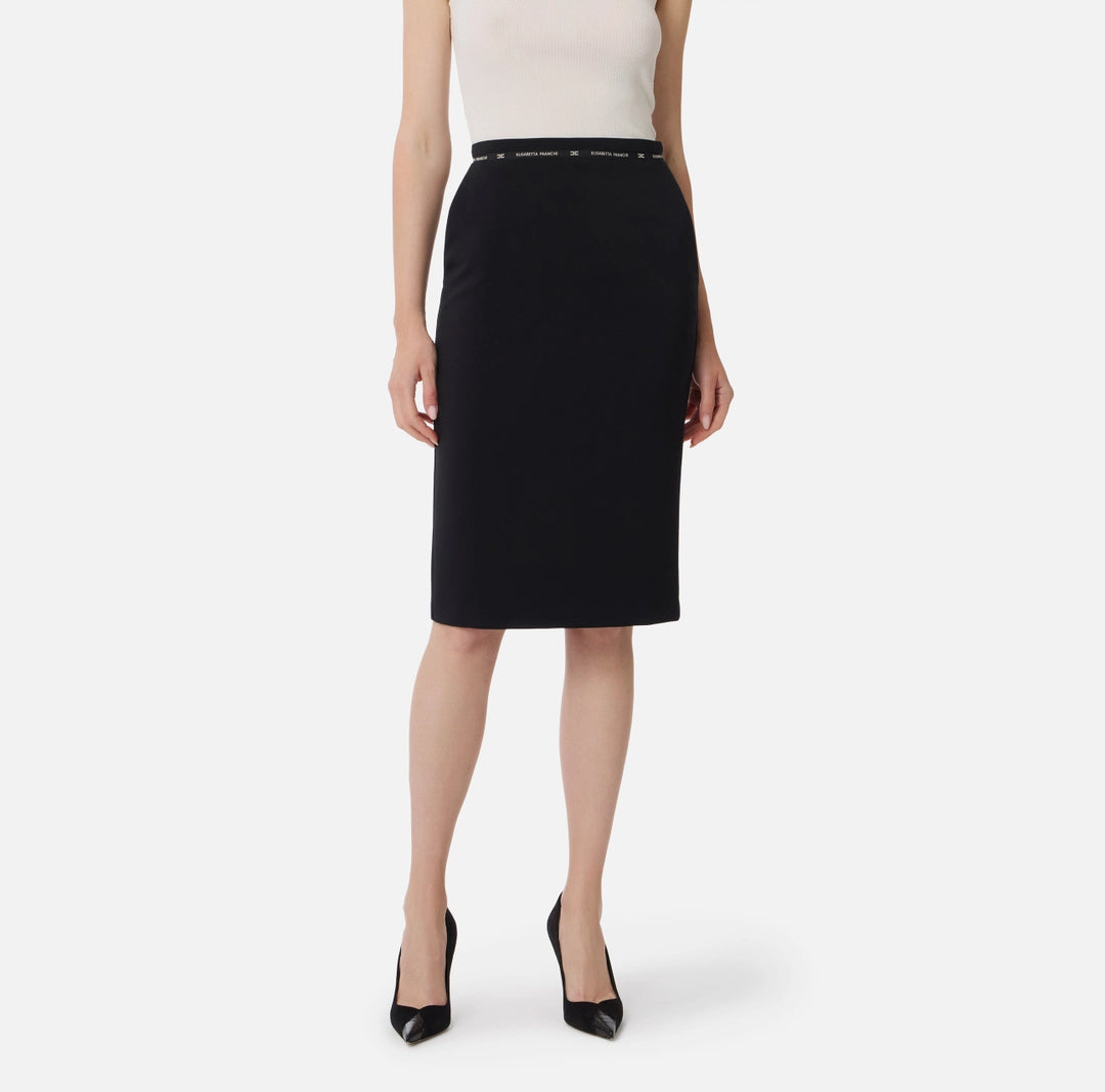 Skirt in crêpe fabric with logo ribbon