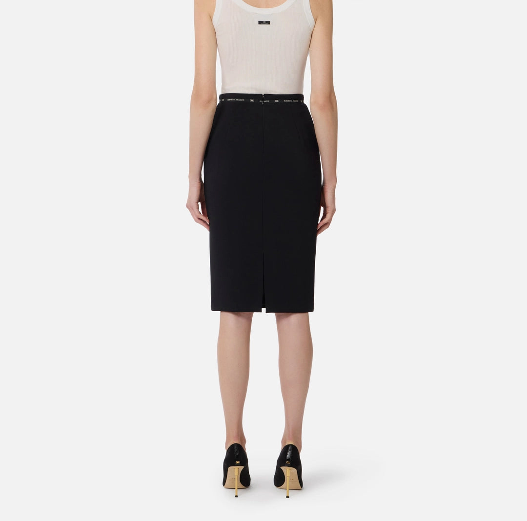 Skirt in crêpe fabric with logo ribbon