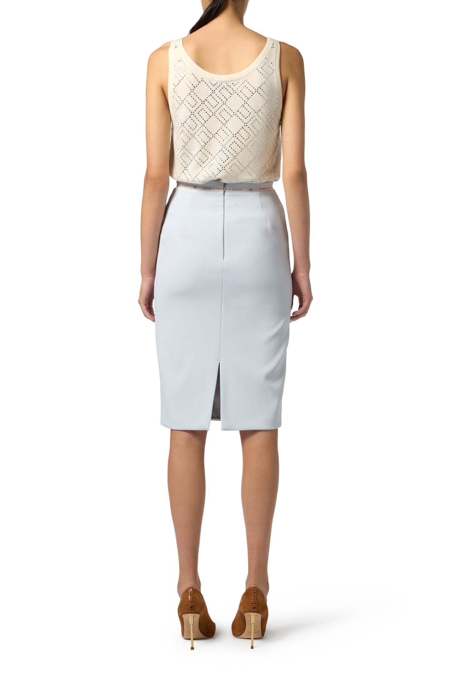 Skirt in crêpe fabric with logo ribbon