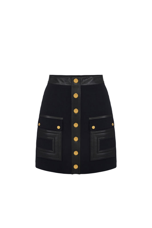 Mini skirt in double-layer crêpe fabric with logo details