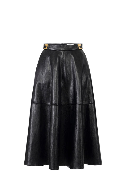 Crackled leather-effect skirt with logo details