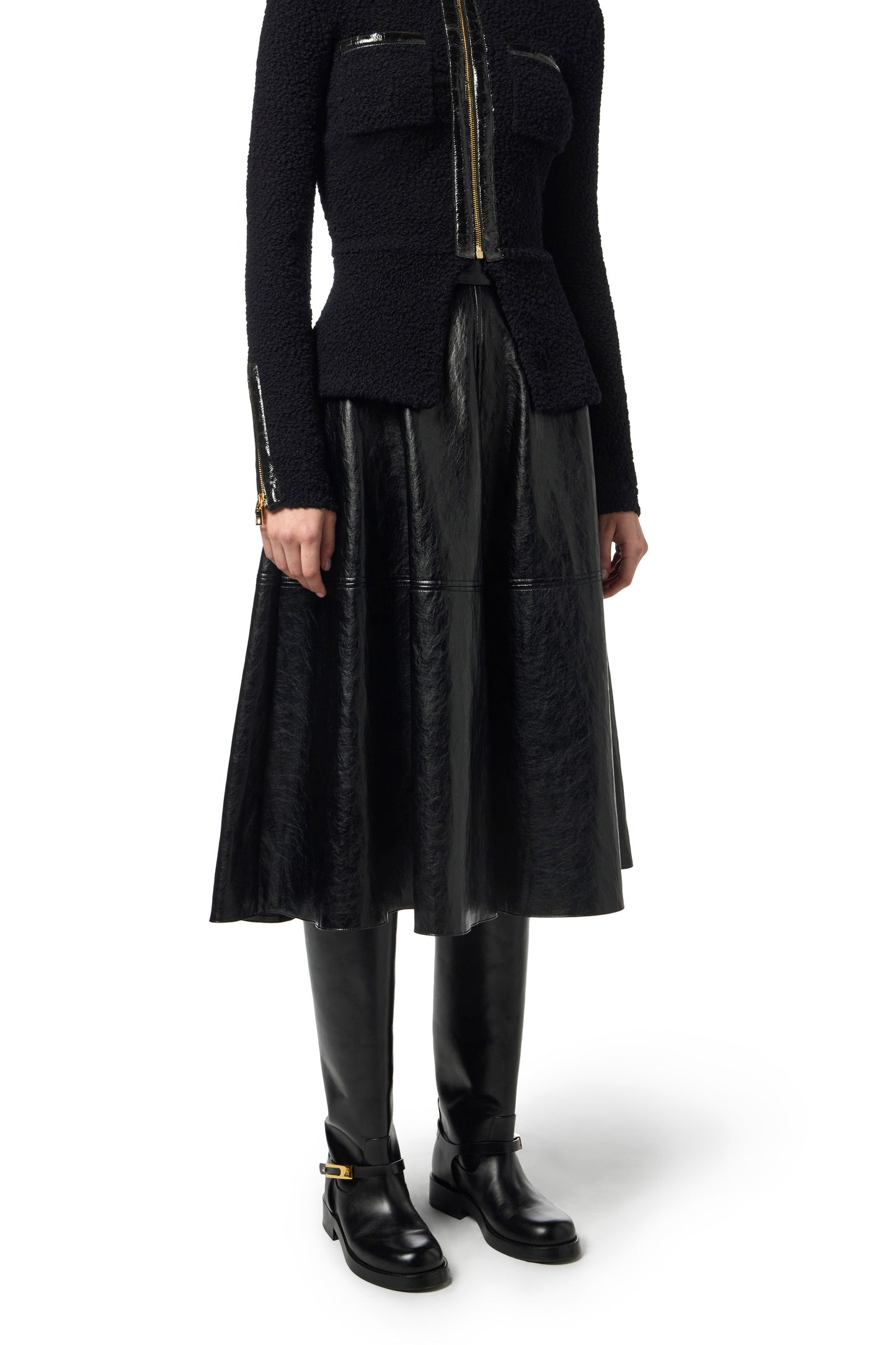Crackled leather-effect skirt with logo details