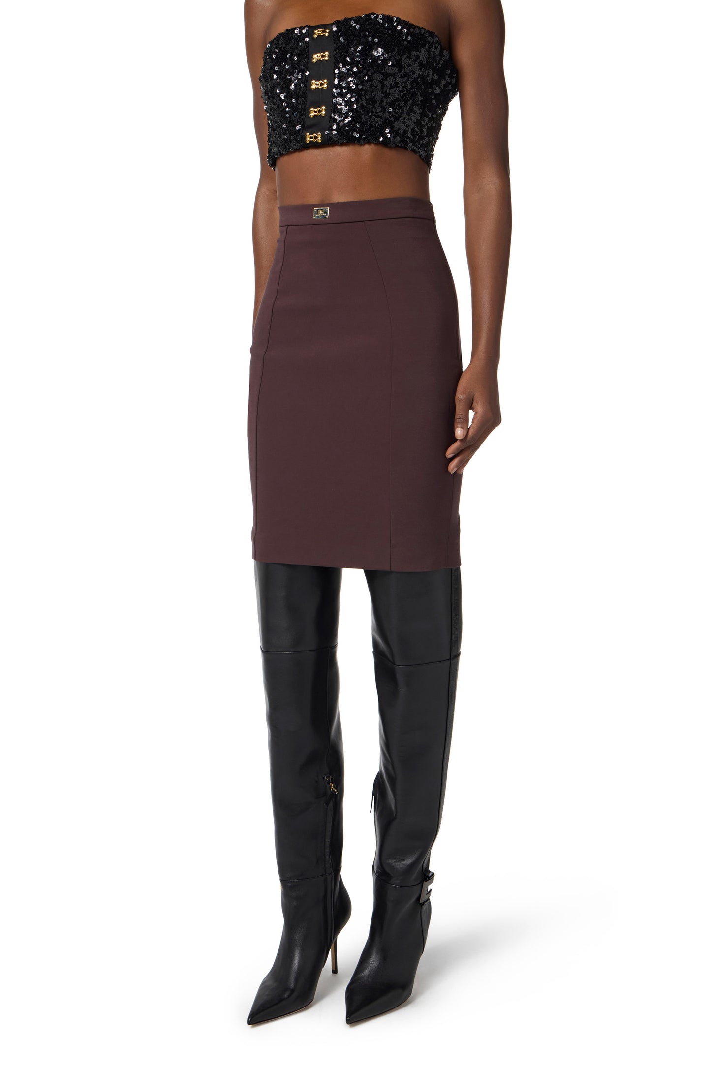 Skirt in bi-elastic fabric with criss-cross laces