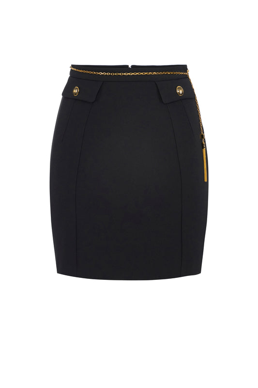 Skirt in double-layer crêpe fabric with jewel chain