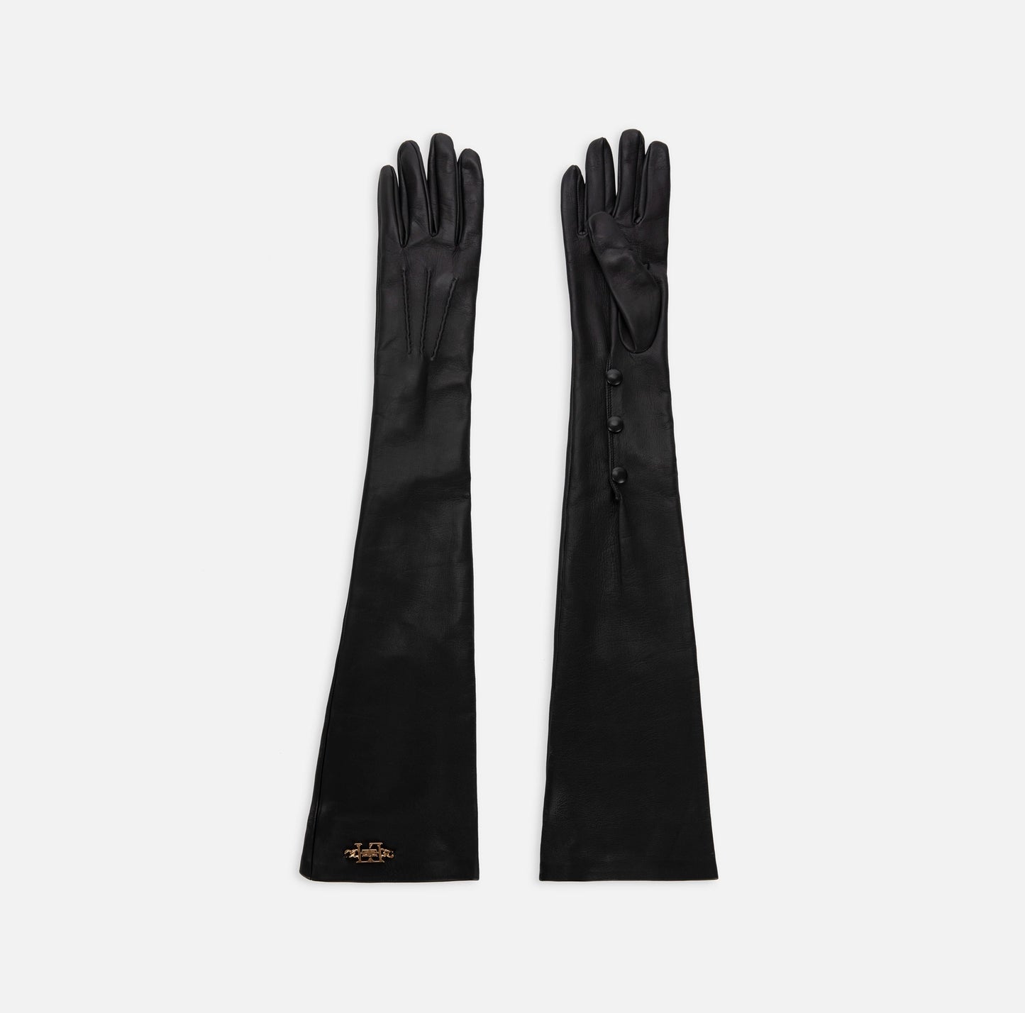 Leather long glove with small buttons