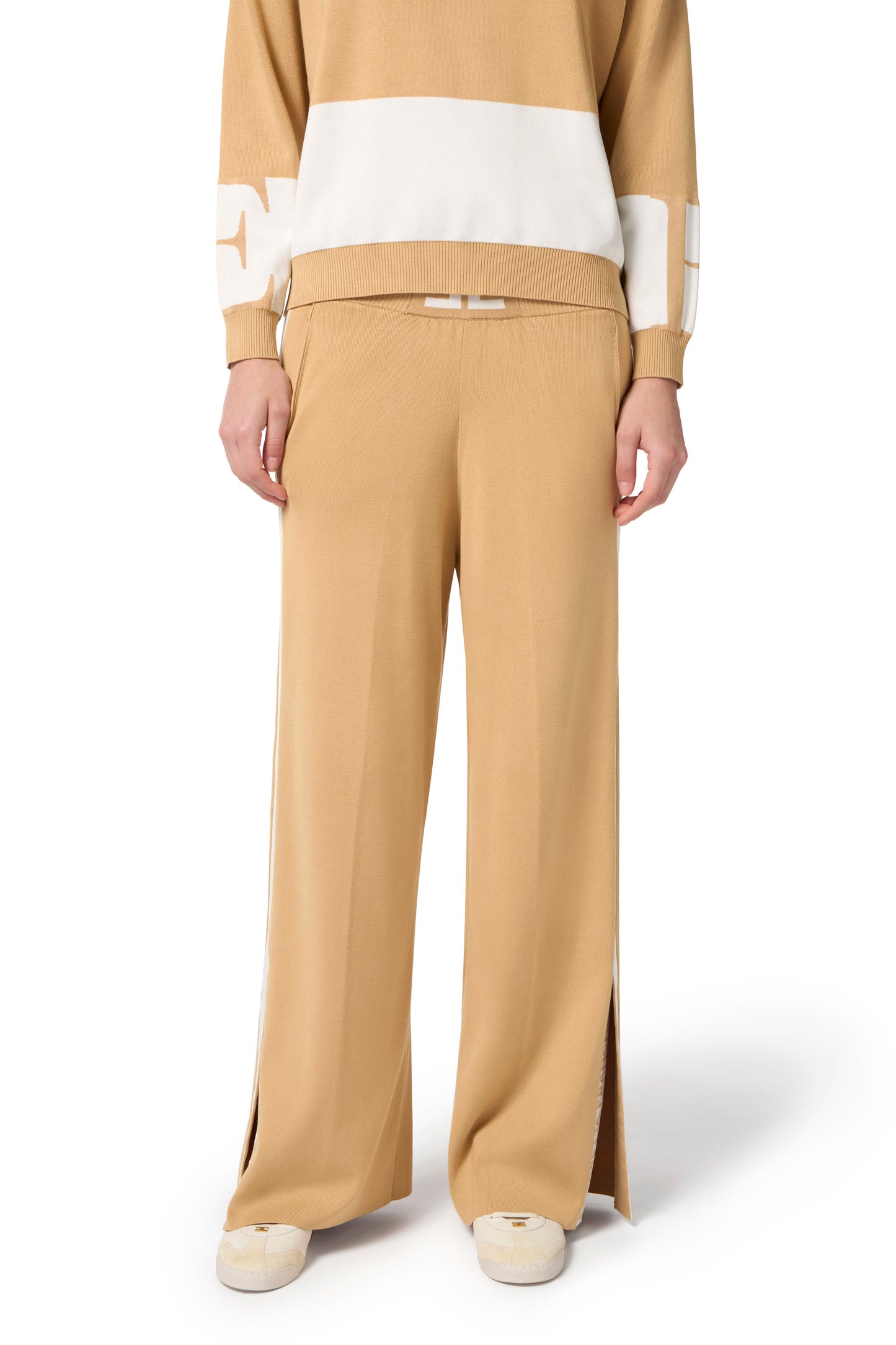 Viscose trousers with shiny bands