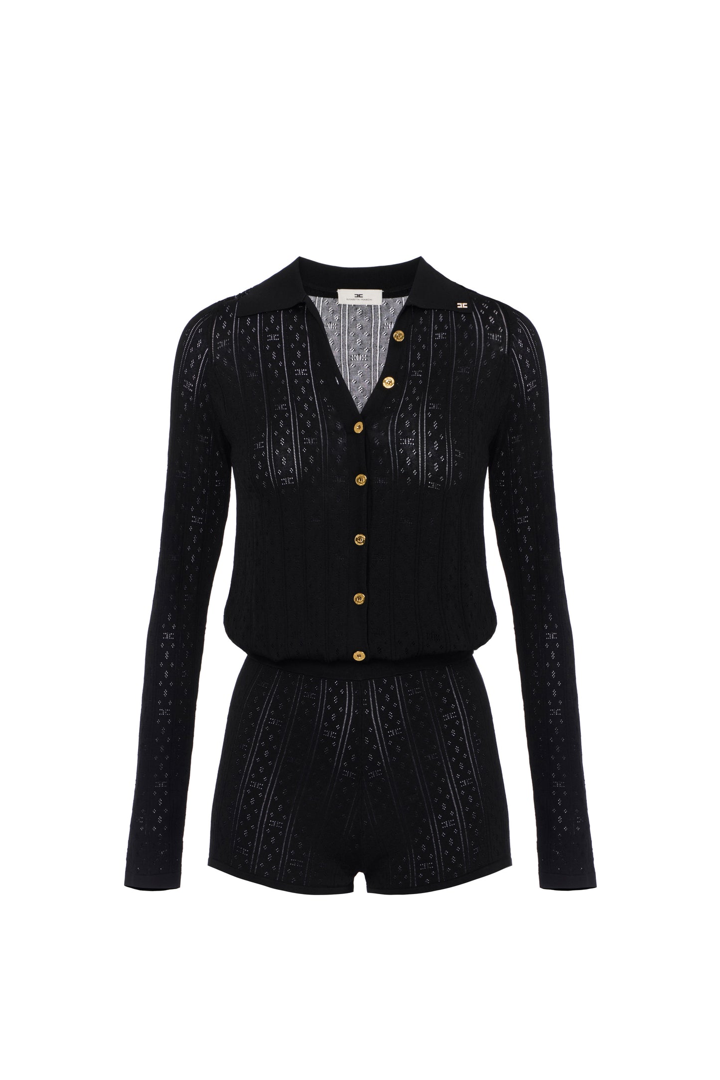 Knit jumpsuit with openwork embroideries