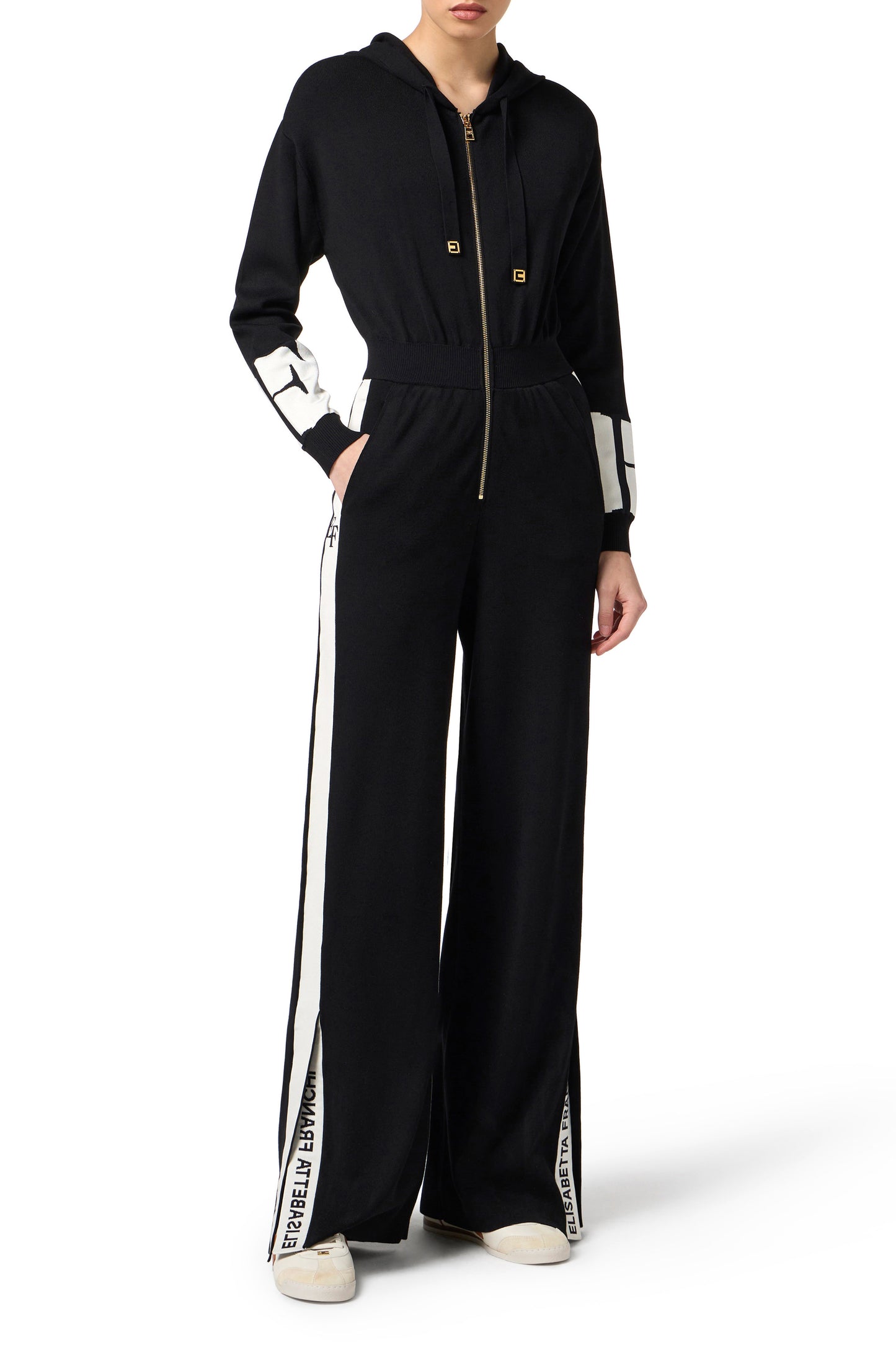 Jumpsuit in viscose fabric with shiny bands